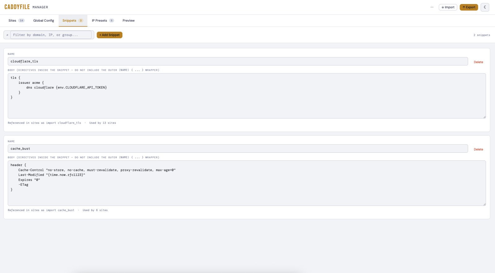 CaddyFile Manager